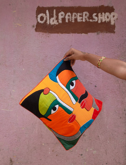 'NAR-NARI' SUJINI & APPLIQUE EMROIDERY COTTON CUSHION COVER
