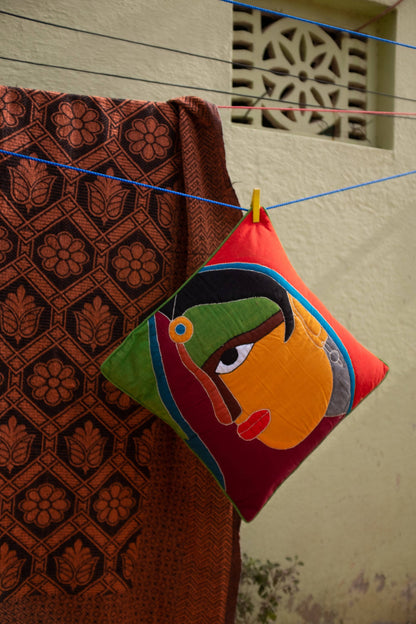 'NARI' SUJINI & APPLIQUE EMROIDERY COTTON CUSHION COVER