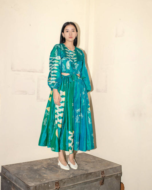 GREEN WAIST CUTOUT DRESS